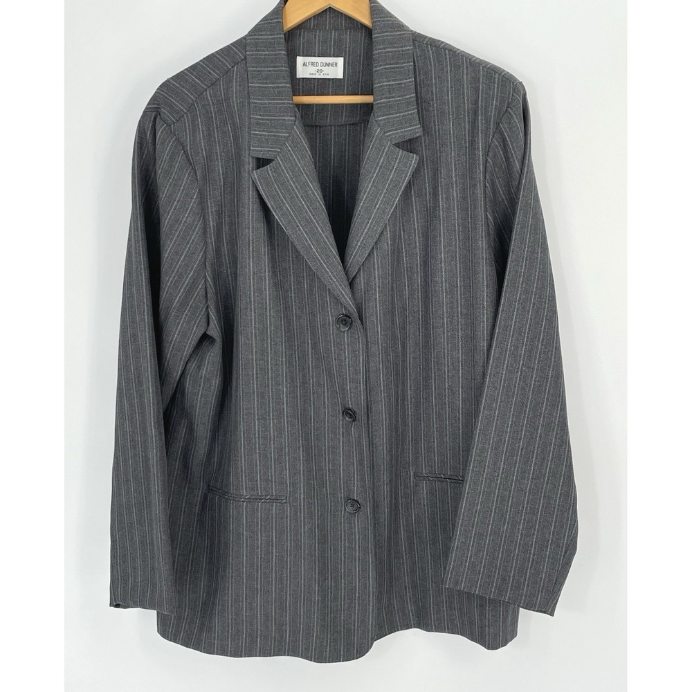 Vintage Alfred Dunner‎ Women's 20 Gray Pinstripe Blazer Business Three Button